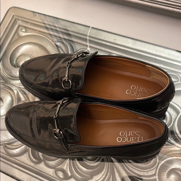 Franco Sarto Cason Womens 9.5 M Black Patent Loafers Sleek Slip-On Work Shoes - Picture 3 of 10